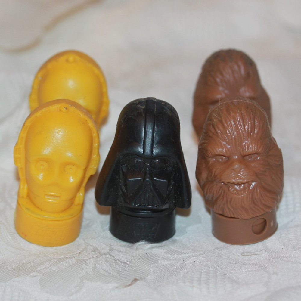 VINTAGE STAR WARS CANDY CONTAINER HEADS C3PO, CHEWBACA, DARTH VADER LOT OF 5